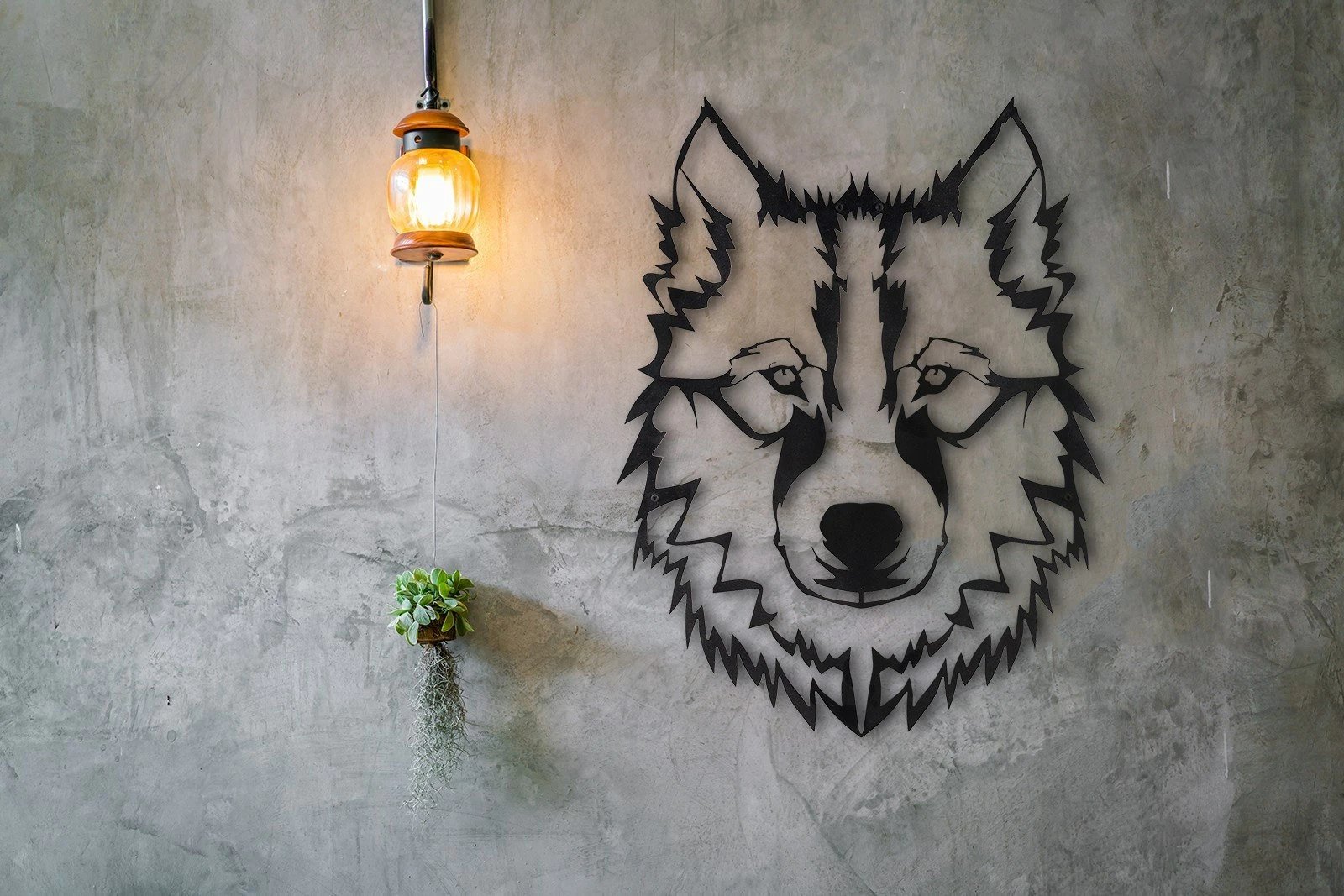 Aksesor dekorativ metalik për mur, Wallity, ujk, v11, ngjyrë e zezë, 38x50cm