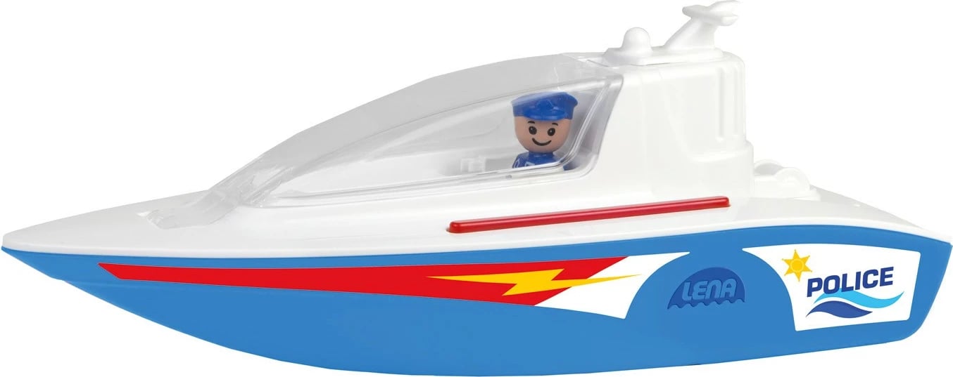 Lodër varkë policie Lena 04723, plastikë, kaltër/bardhë, me figurë