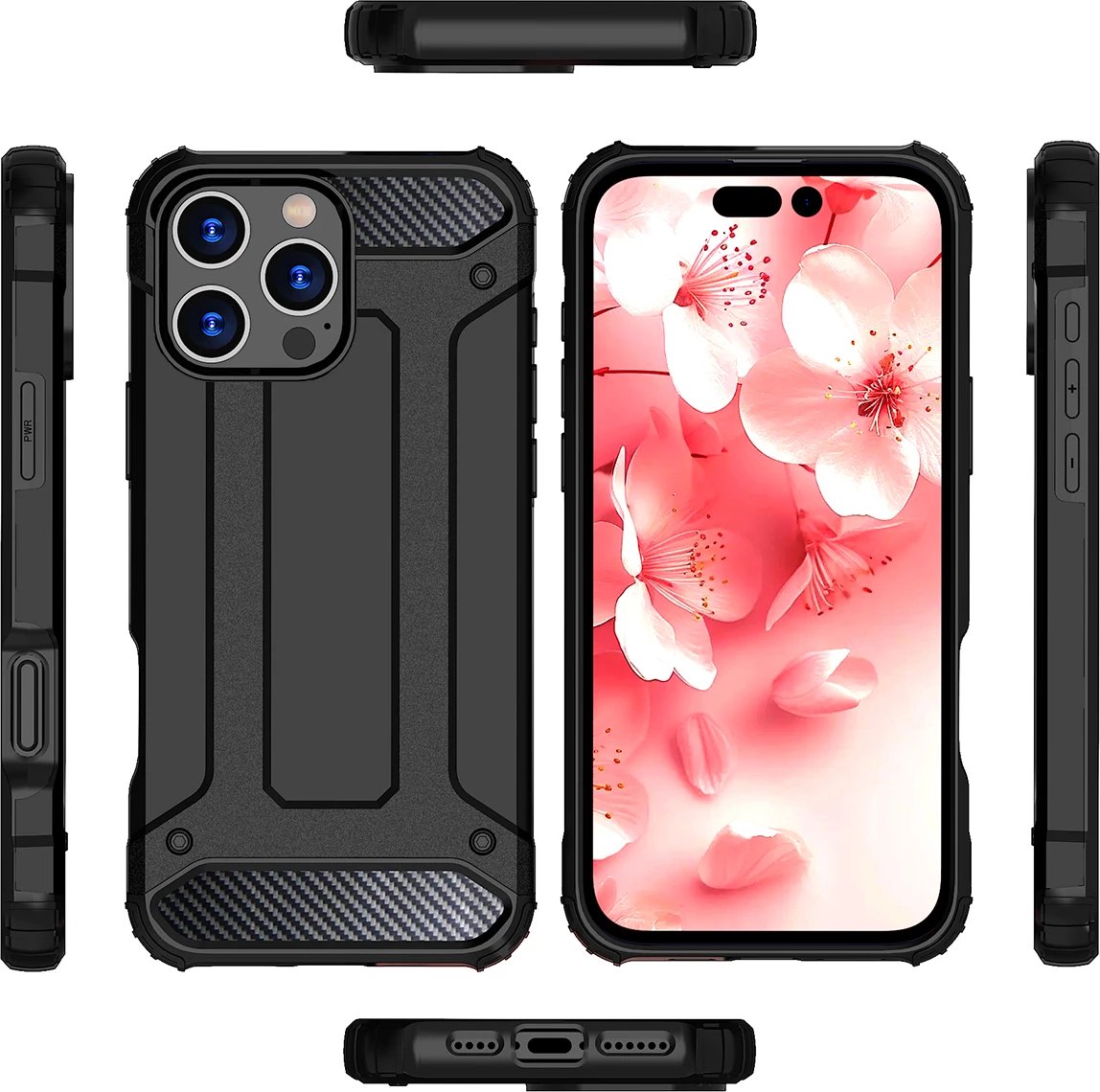 Mbështjellës Hurtel Hybrid Armor për iPhone 16 Pro Max, i zi