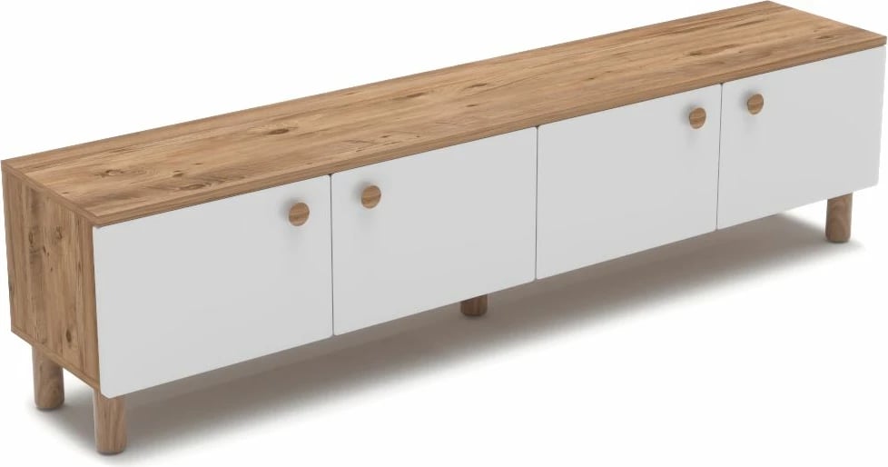 Komodë TV Skye Decor, ngjyrë pishë Atlantike dhe e bardhë, Norvella