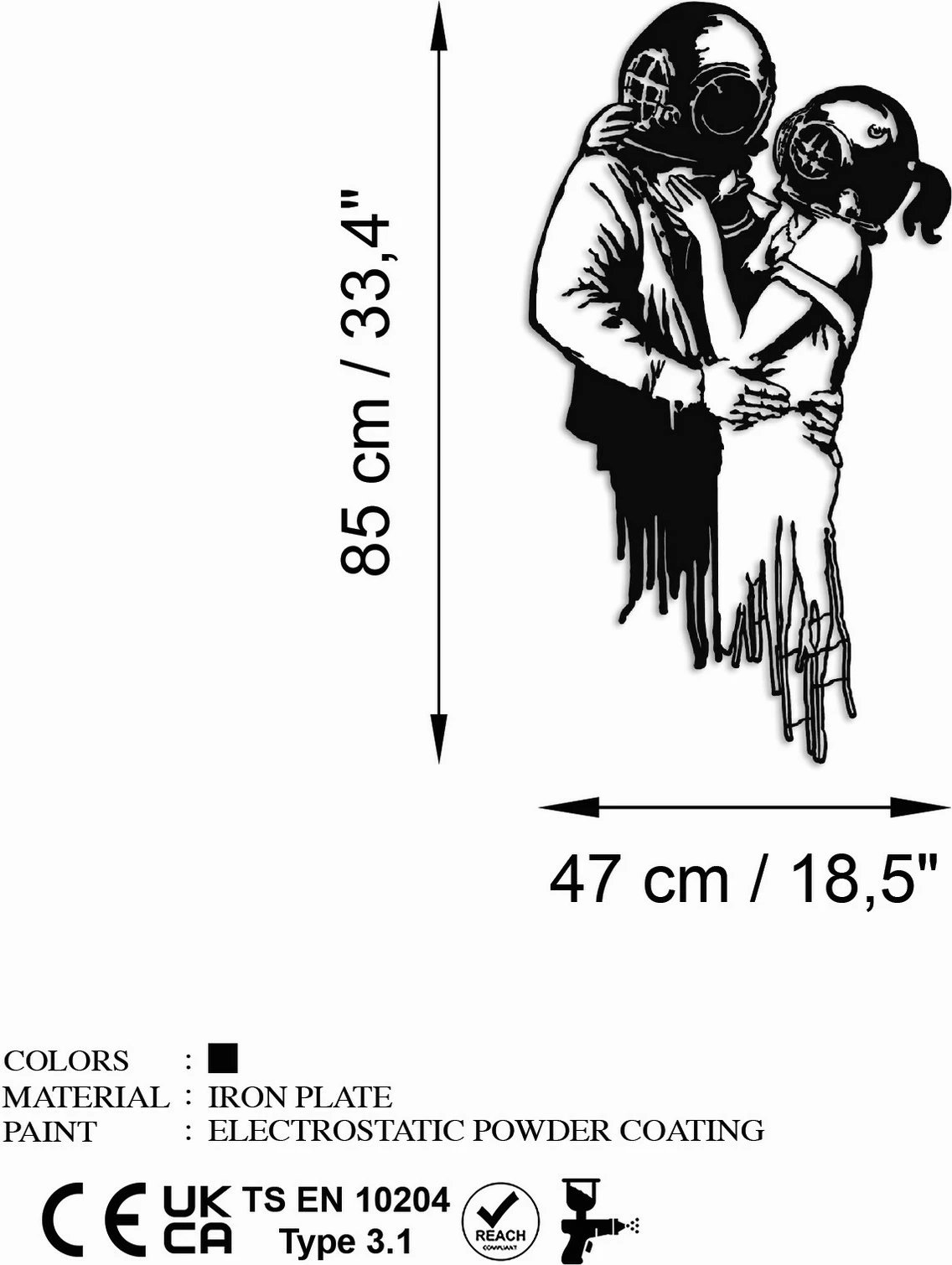 Aksesor dekorativ metalik për mur Wallity, Banksy 11, ngjyrë e zezë, 47x85cm