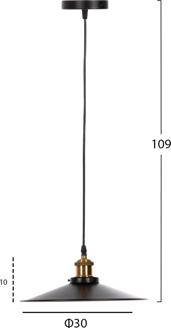 Llambë varëse tavani FH4162, metal i zi, detaj ari në majë, Φ30x109H cm