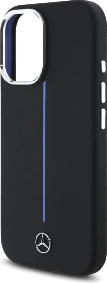 Mbështjellës Mercedes Silicone me MagSafe për iPhone 16, Zi me vijë blu