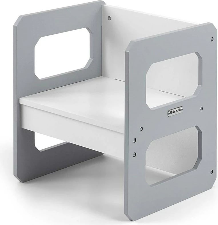 Set mobilje fëmijësh 3‑në‑1, Milly Mally, Stella, modulare MDF, tavolinë + karrige, për moshat 3–6 vjeç, gri, set