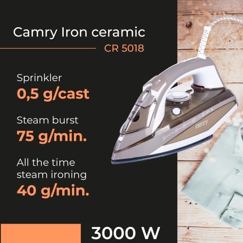 Hekur me avull, Camry CR5018, 3000W, shollë qeramike, depo 320 ml, kordon 1.9 m, ar