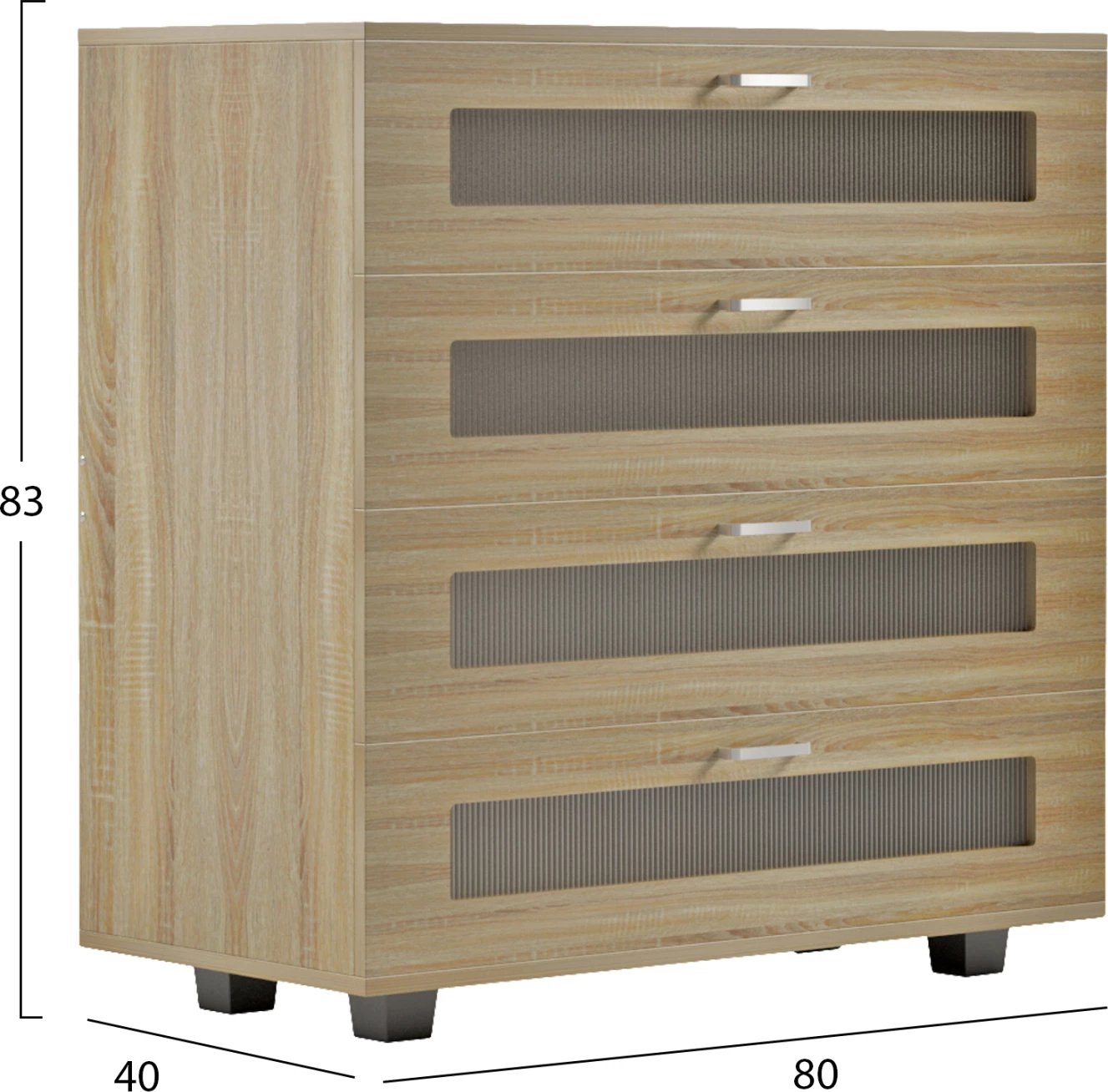 Komodinë THORGAN FH9880.01 melaminë në ngjyrë SONOMA-4 sirtarë 80Χ40Χ83Hcm