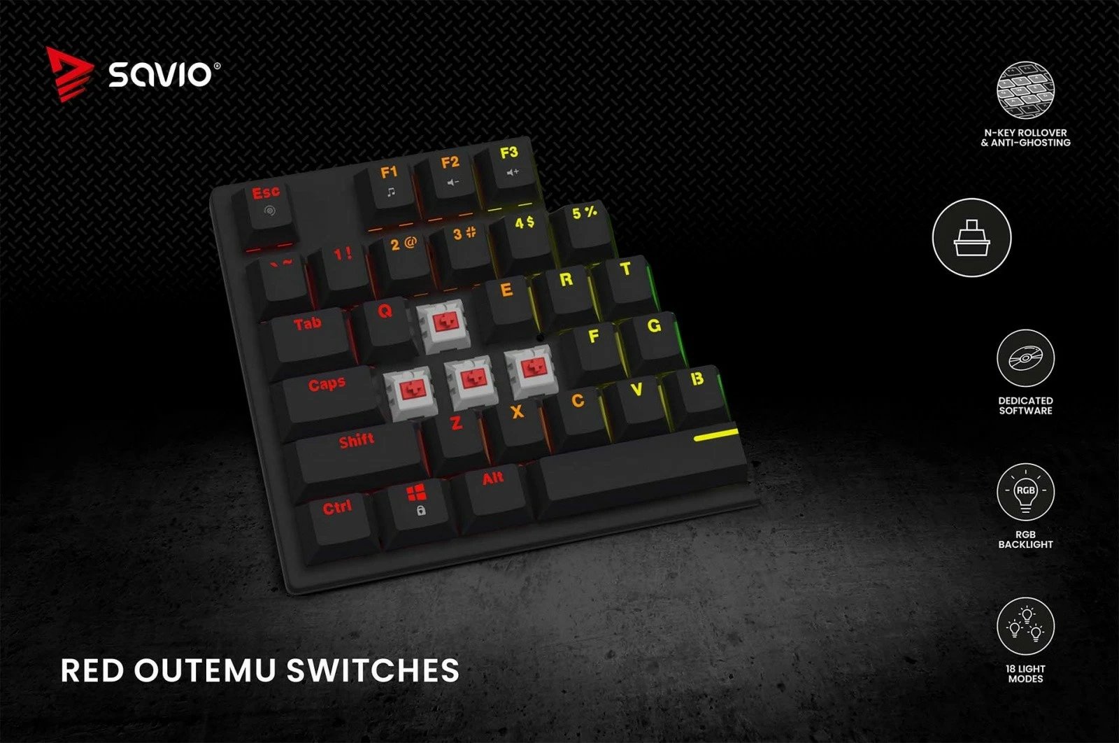 Tastierë mekanike Savio Tempest X2, Outemu Red, RGB, me kabllo, e zezë Tastierë mekanike Savio Tempest X2, Outemu Red, RGB, me kabllo, e zezë