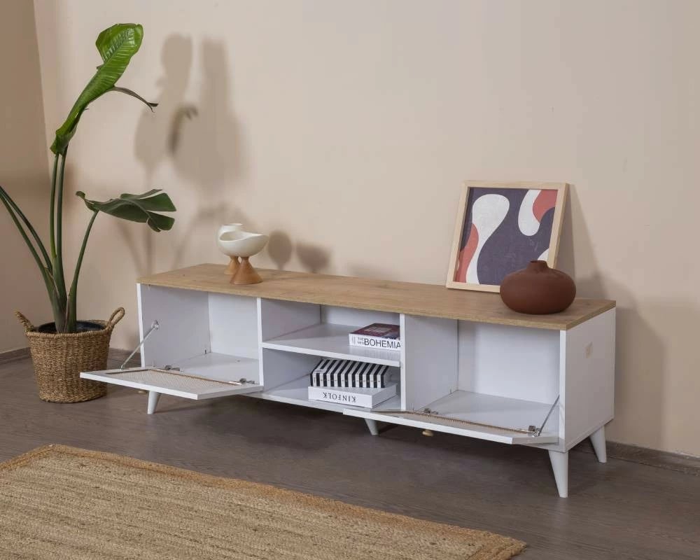 Komodë TV Skye Decor, Calvin, e bardhë dhe lis