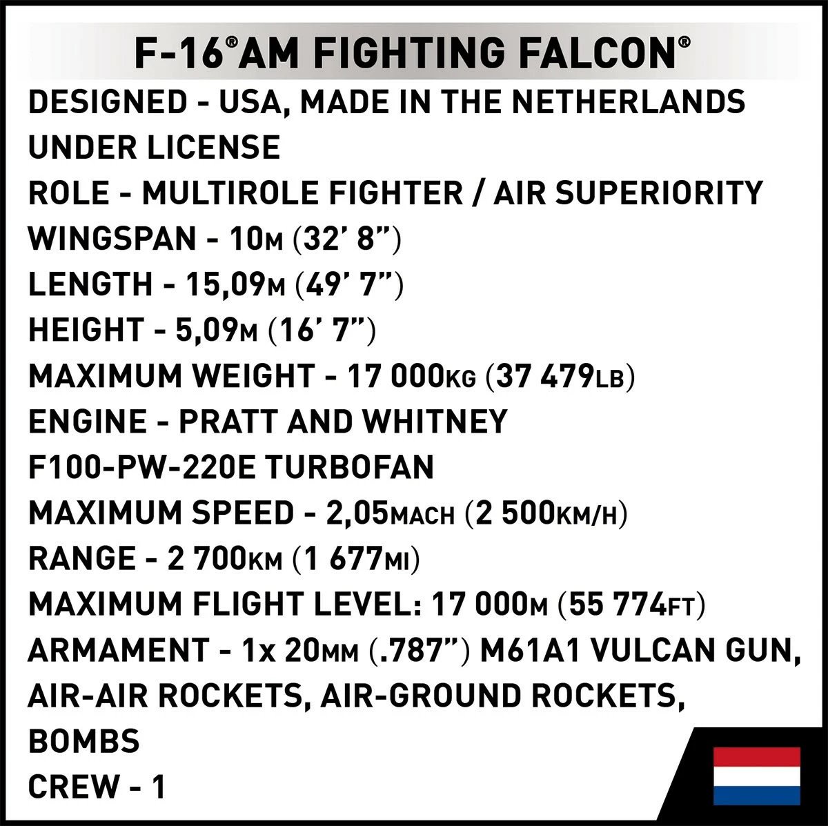 Set ndërtimi Cobi F-16 AM Fighting Falcon, 425 pjesë, gri/bardhë Set ndërtimi Cobi F-16 AM Fighting Falcon, 425 pjesë, gri/bardhë