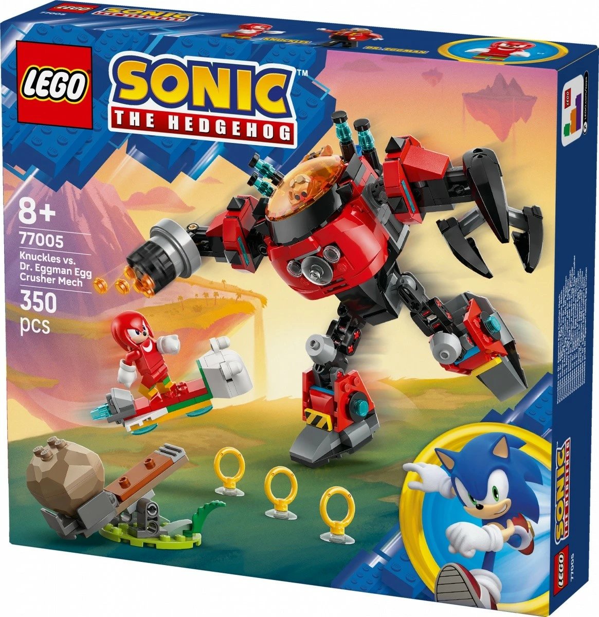 Set LEGO Sonic the Hedgehog 77005, Knuckles vs. Dr. Eggman në Egg Crusher Mech, 350 pjesë