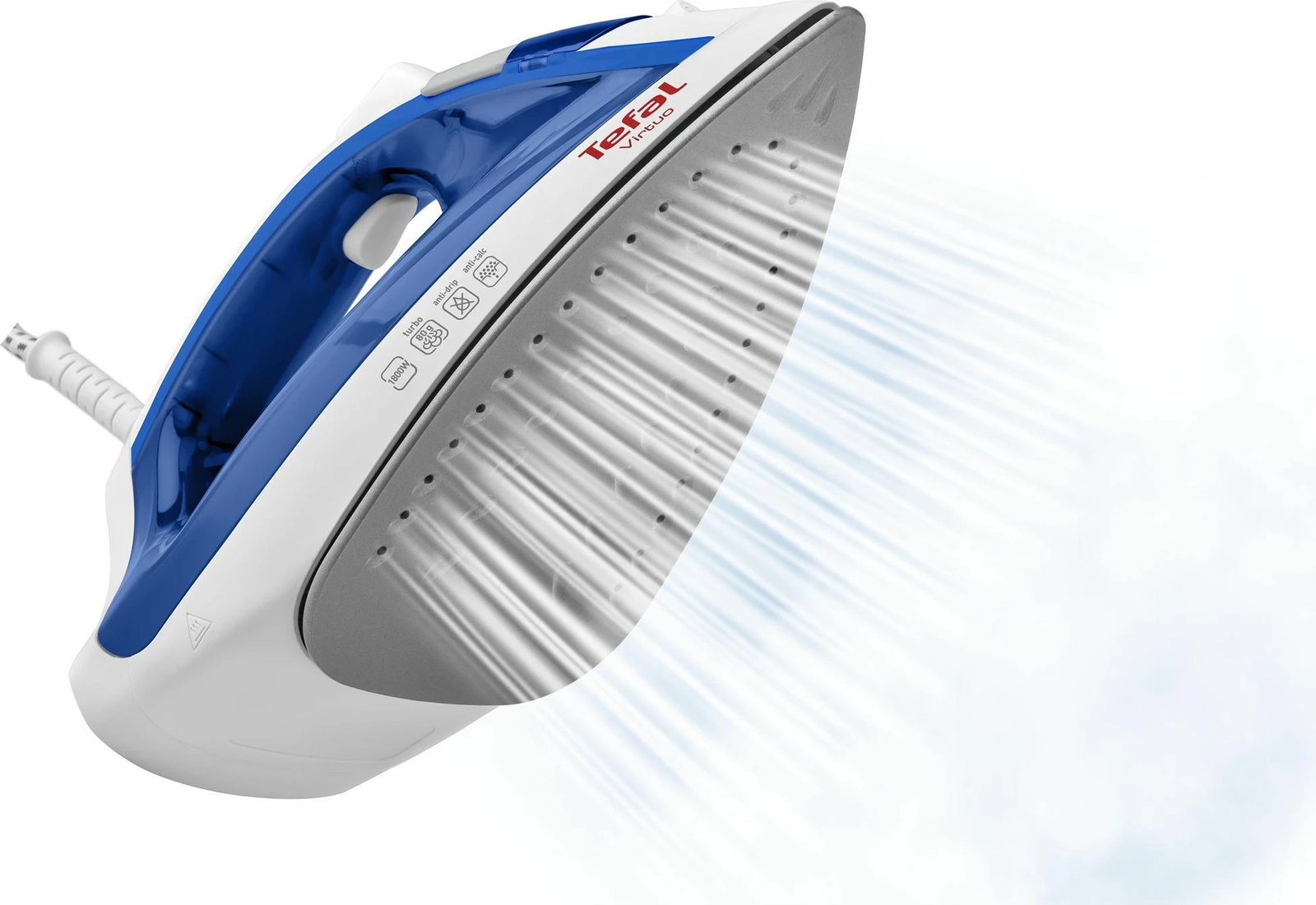 Hekur me avull, Tefal, Virtuo FV1711E0, 1800 W, avull 24 g/min, rezervuar 200 ml, shtresë jo-ngjitëse, blu e bardhë