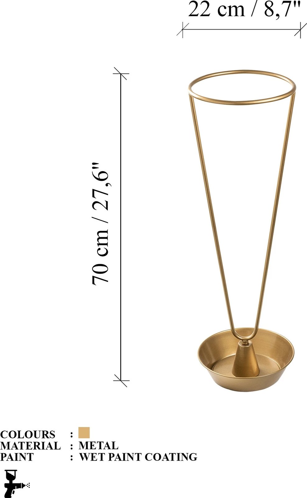 Stendë për ombrella, ngjyrë ari, Evila Originals, 22x22x70cm