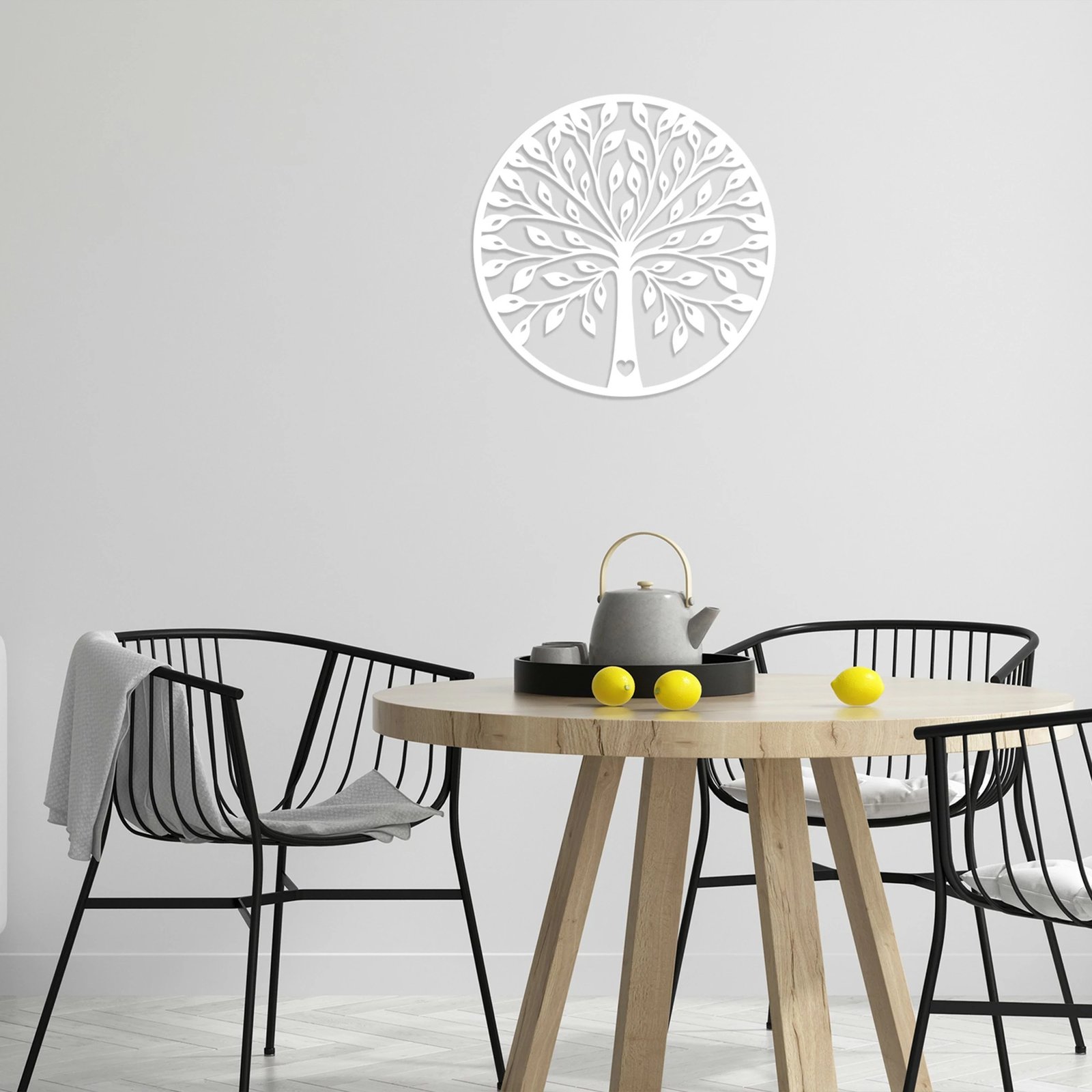 Aksesor dekorativ prej druri për mur, Wallity, Ağaç 4, ngjyrë e bardhë, 58x58cm