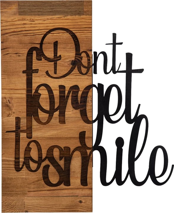 Dekor muri Smiley, dru pishe natyral, metal i zi, 47x3x58cm