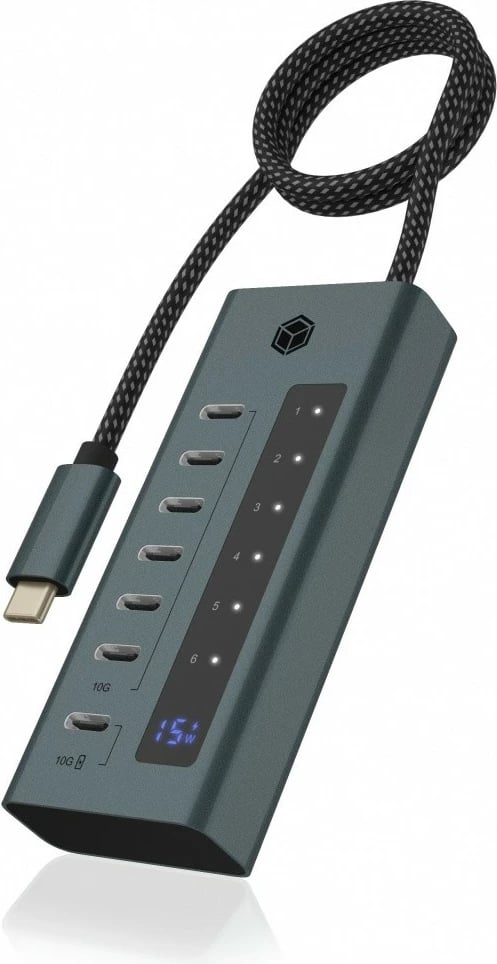 Kasë IcyBox IB-HUB1457-C31, 7 porta, USB Type-C, 36 W, Gri