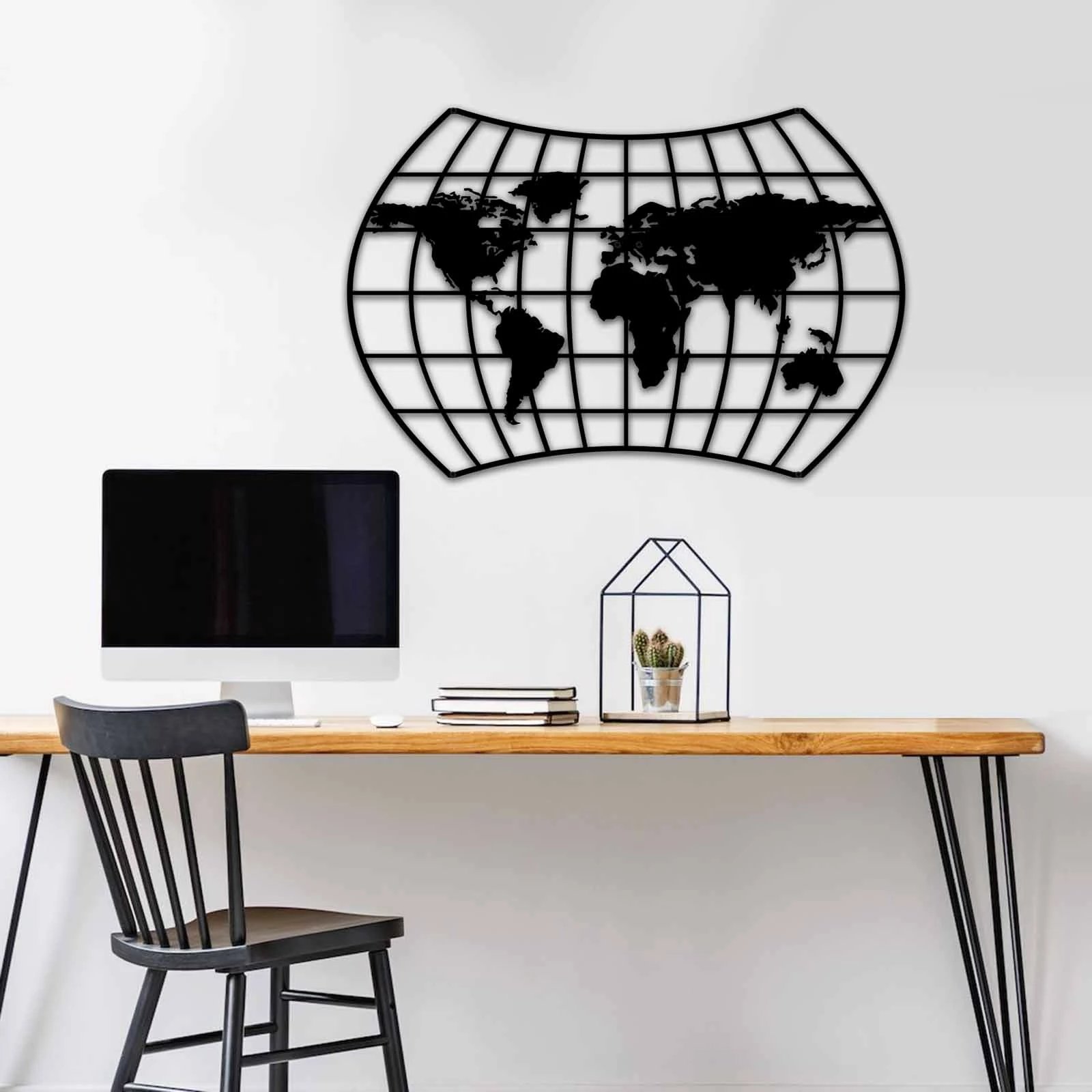 Aksesor dekorativ metalik për mur Wallity, MT - 019, ngjyrë e zezë, 74x49cm