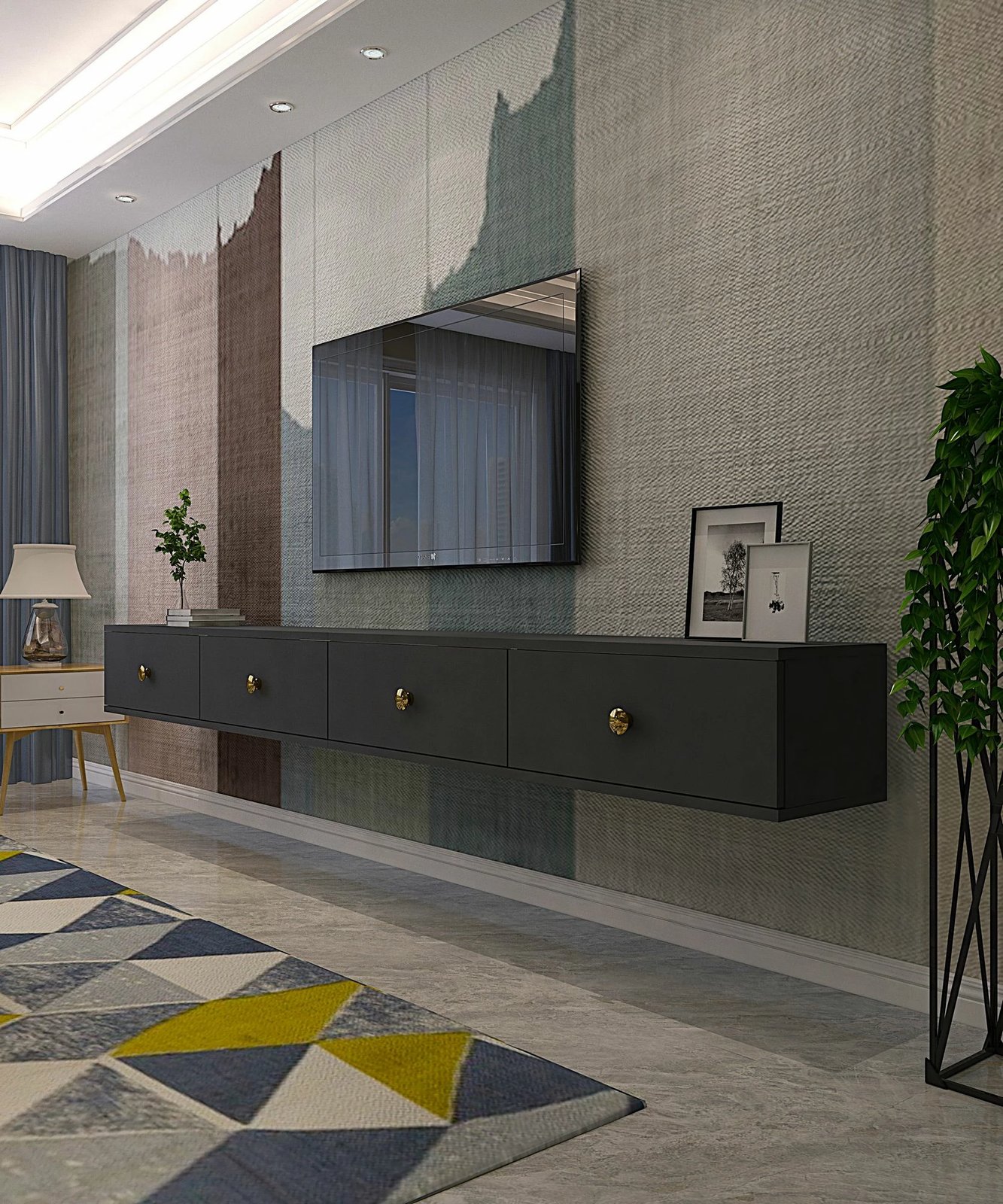 Komodë TV Zuzu Double, ngjyrë antracit, Skye Decor