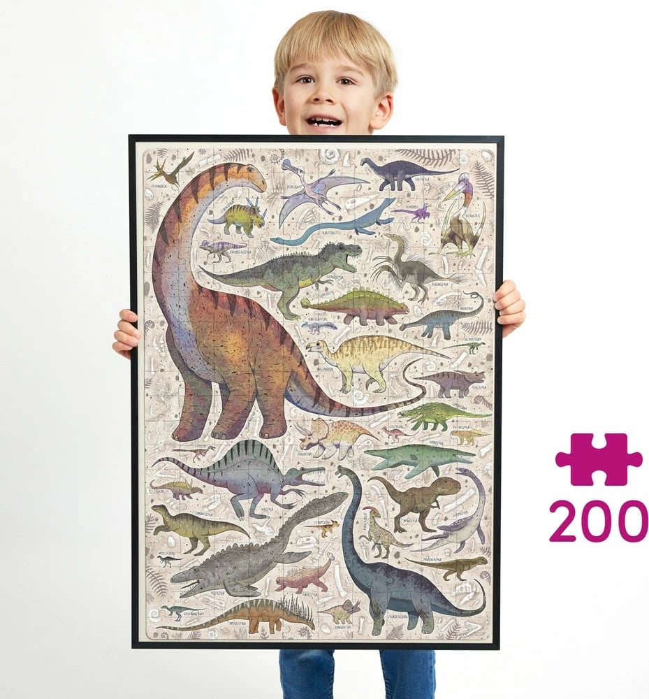 Puzzle CzuCzu Puzzlove Dinosaurs, 200 pjesë, 48x68cm