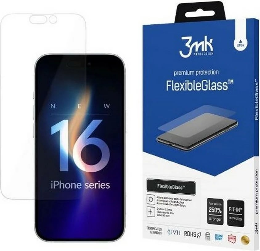 Xham hibrid mbrojtës 3MK FlexibleGlass për iPhone 16 Pro, Transparent