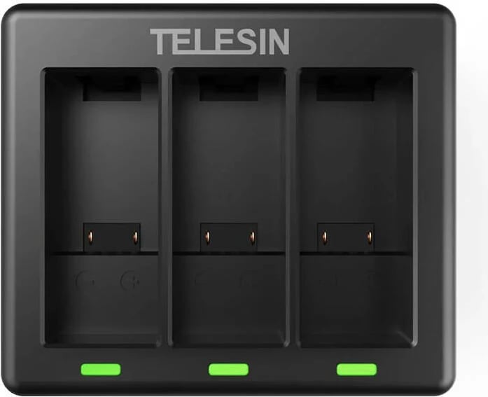 Karikues tre-kanalësh Telesin GP-BTR-903-B me 2 bateri për GoPro Hero 9/10/11/12, 1750 mAh, zi