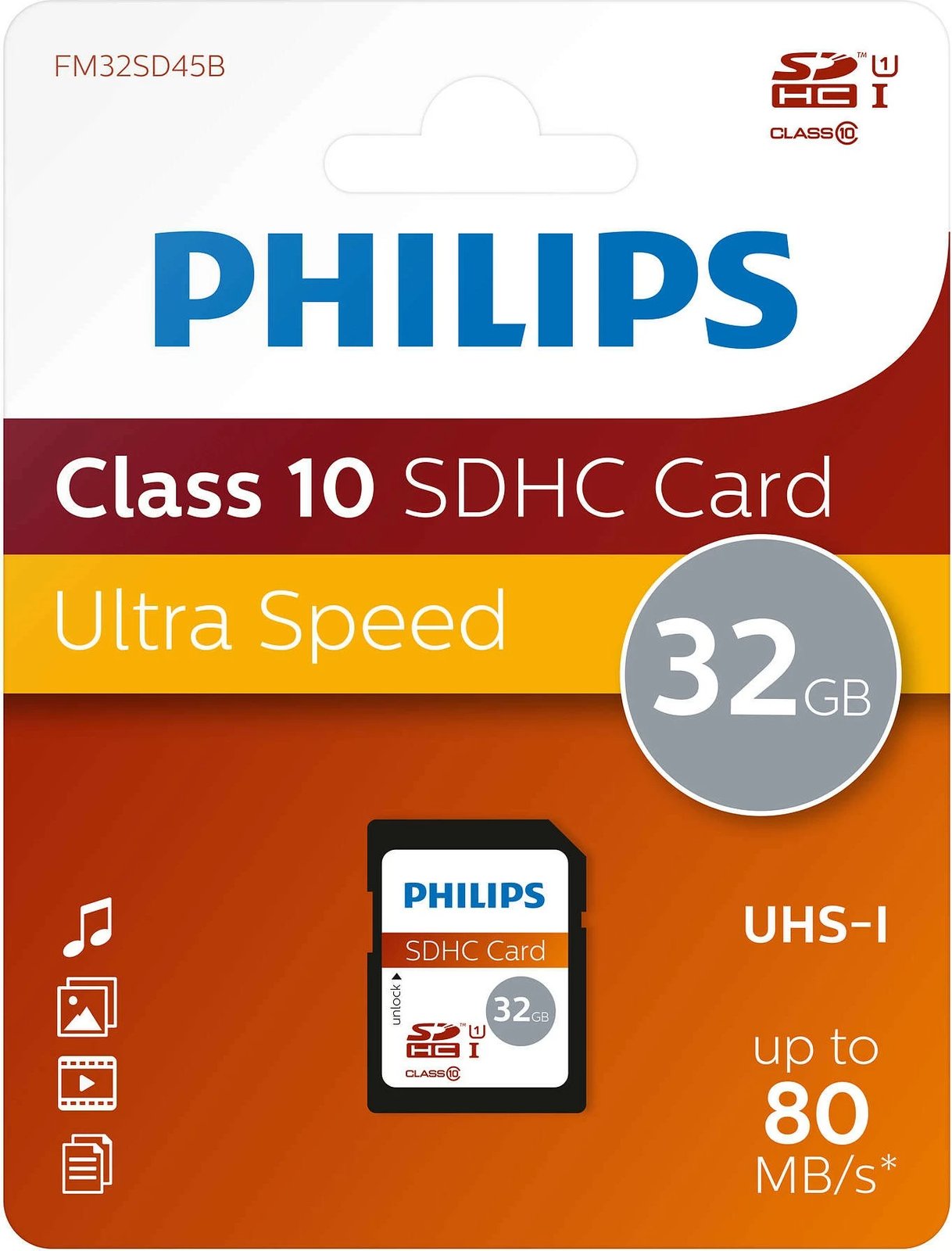 Kartelë memorie Philips FM32SD45B/10 SDHC 32GB Class 10 UHS-I multikolor Kartelë memorie Philips FM32SD45B/10 SDHC 32GB Class 10 UHS-I multikolor