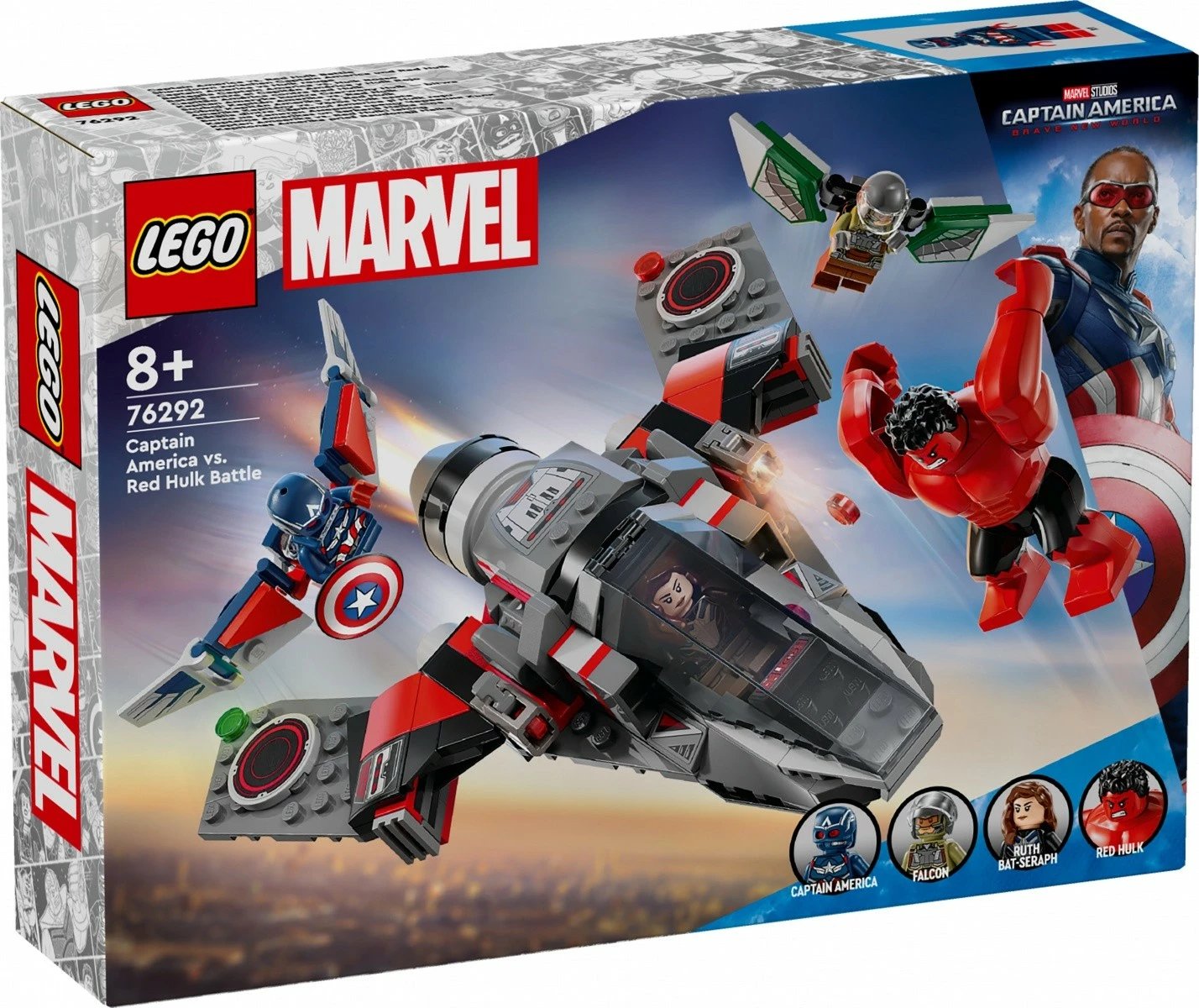 Set LEGO Marvel Captain America vs Red Hulk Battle 76292, 223 pjesë, me minifigura dhe avion luftarak
