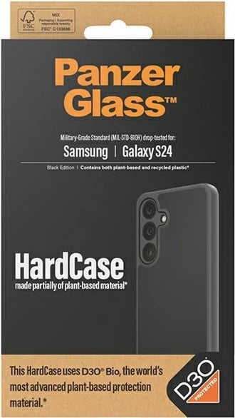 Mbështjellës PanzerGlass HardCase me D3O Bio për Samsung Galaxy S24, Transparent dhe Zi