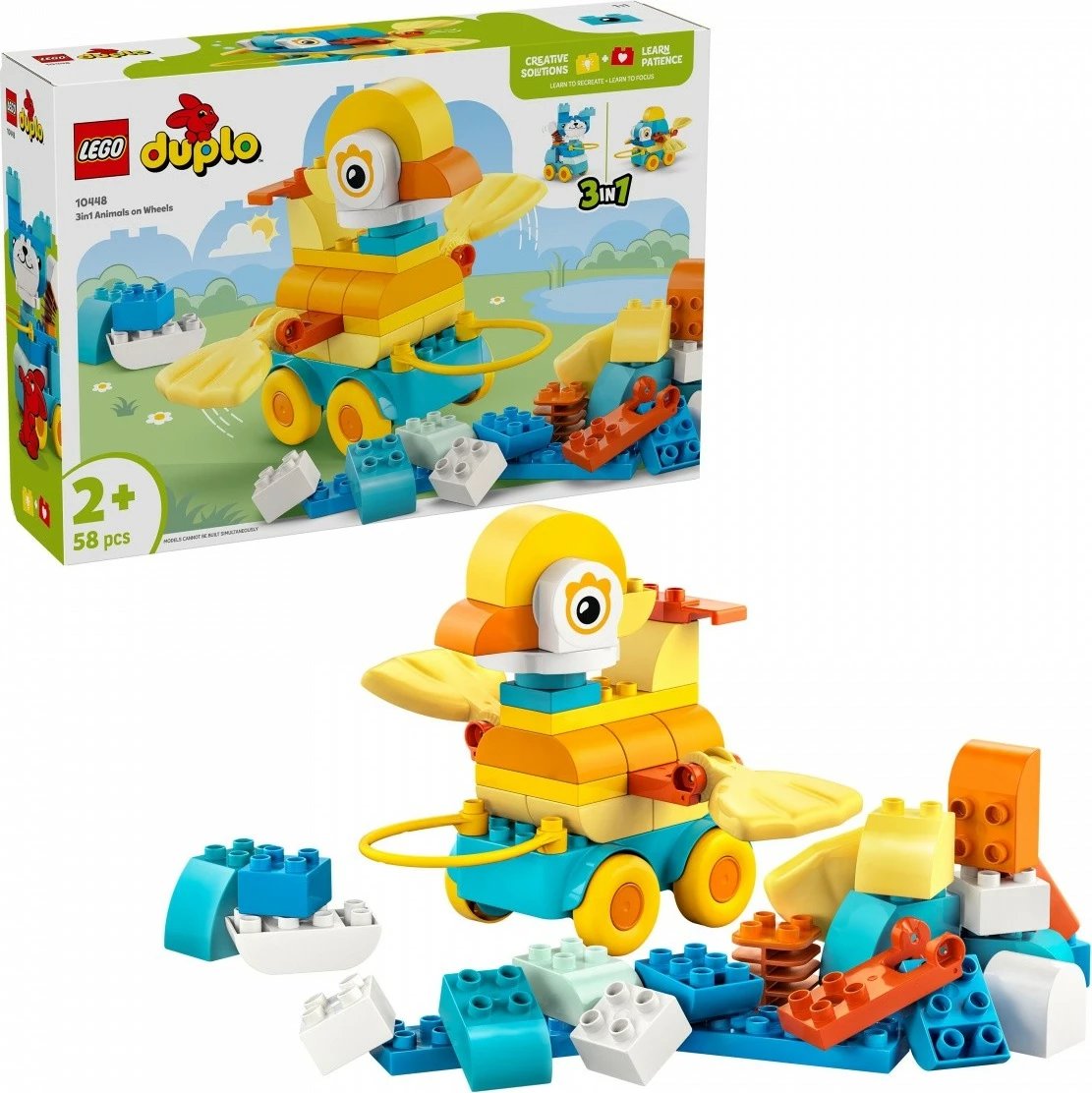Set lodrash LEGO DUPLO 3 në 1 Kafshë me rrota, 58 pjesë, për fëmijë 2+ Set lodrash LEGO DUPLO 3 në 1 Kafshë me rrota, 58 pjesë, për fëmijë 2+