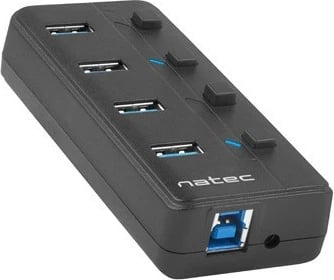 Hub USB Natec Mantis 2, 4 porta, USB 3.0, me switch dhe furnizim rryme, i zi