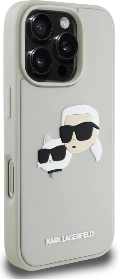Mbështjellës Karl Lagerfeld HC 3D Rubber Double Heads për iPhone 16 Pro, Bezhe