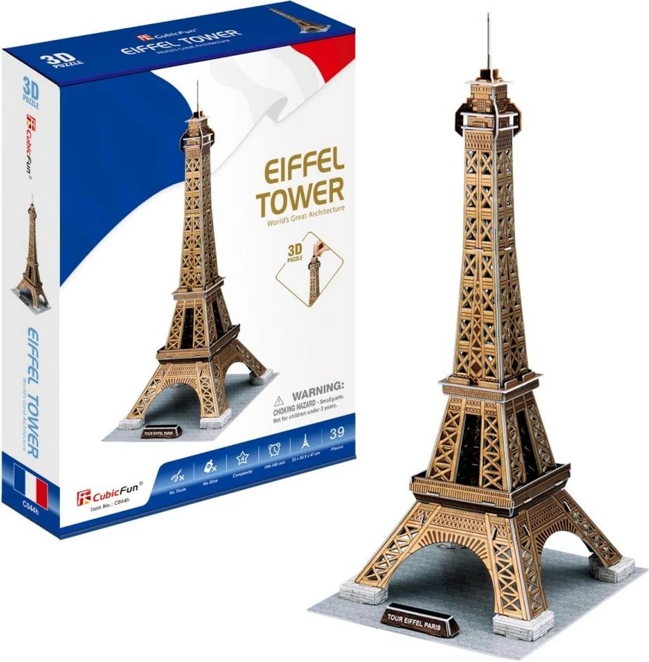 Puzzle 3D Cubic Fun Eiffel Tower C044H, 39 pjesë