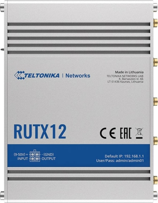 Router LTE Teltonika RUTX12, Cat 6, WiFi, BLE, GNSS, Ethernet, Alumini