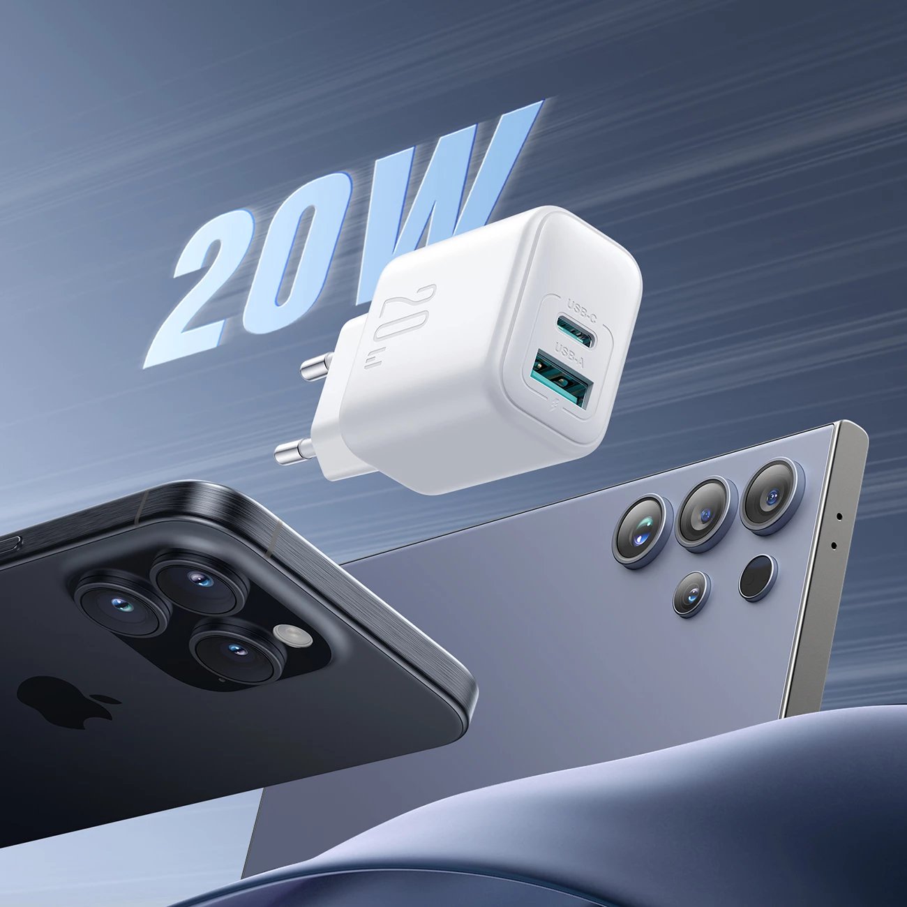Karikues muri Joyroom JR-TCF21 20W PD/QC 3.0 2 porta USB-C/USB-A prizë UK i bardhë