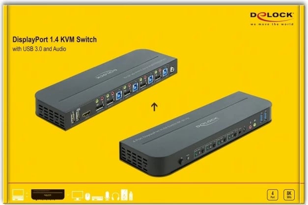 KVM Switch DeLOCK 11484, 4 porta, 8K Ultra HD, e zezë