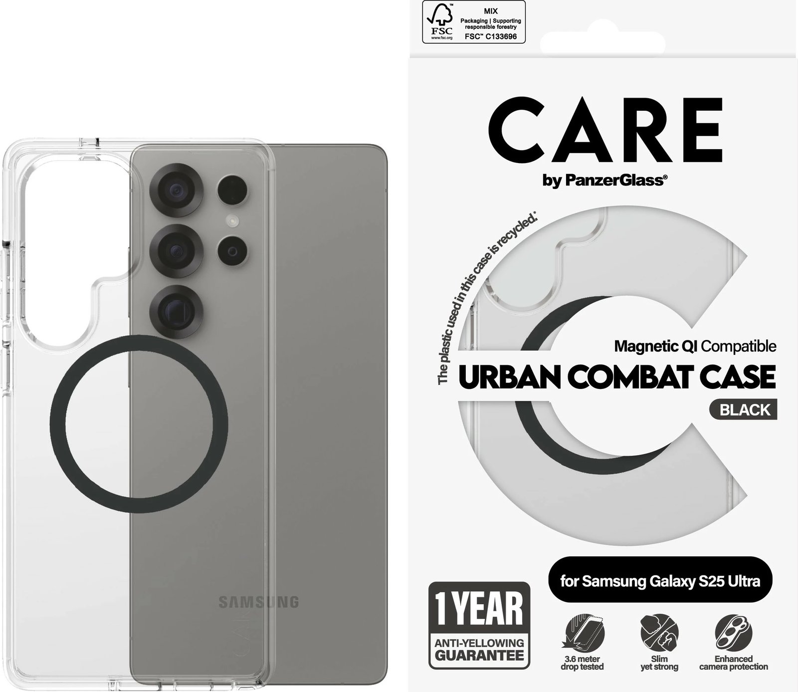 Mbështjellës PanzerGlass CARE Flagship Case, Galaxy S25 Ultra, transparent/zi