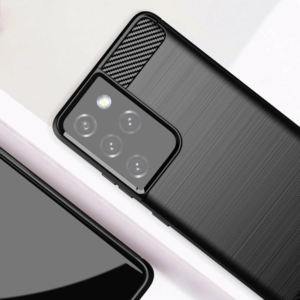 Mbështjellës Hurtel Carbon Case për Samsung Galaxy S21 Ultra 5G, i zi