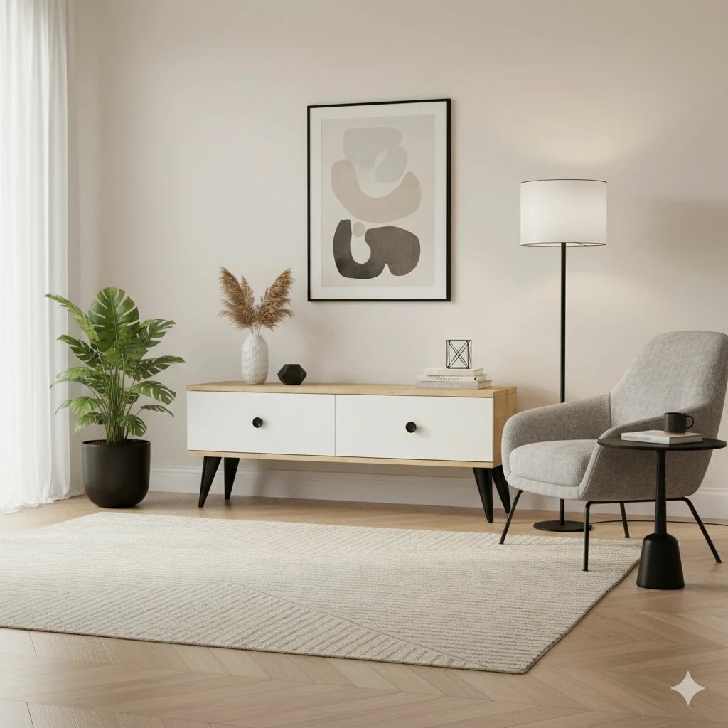 Komodë TV, ngjyrë lis safir dhe e bardhë, Mona 120