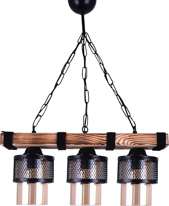 Dritë tavani me 3 llamba PWL-1046 E27, ngjyrë e zezë-dru arre, 50x15x65cm