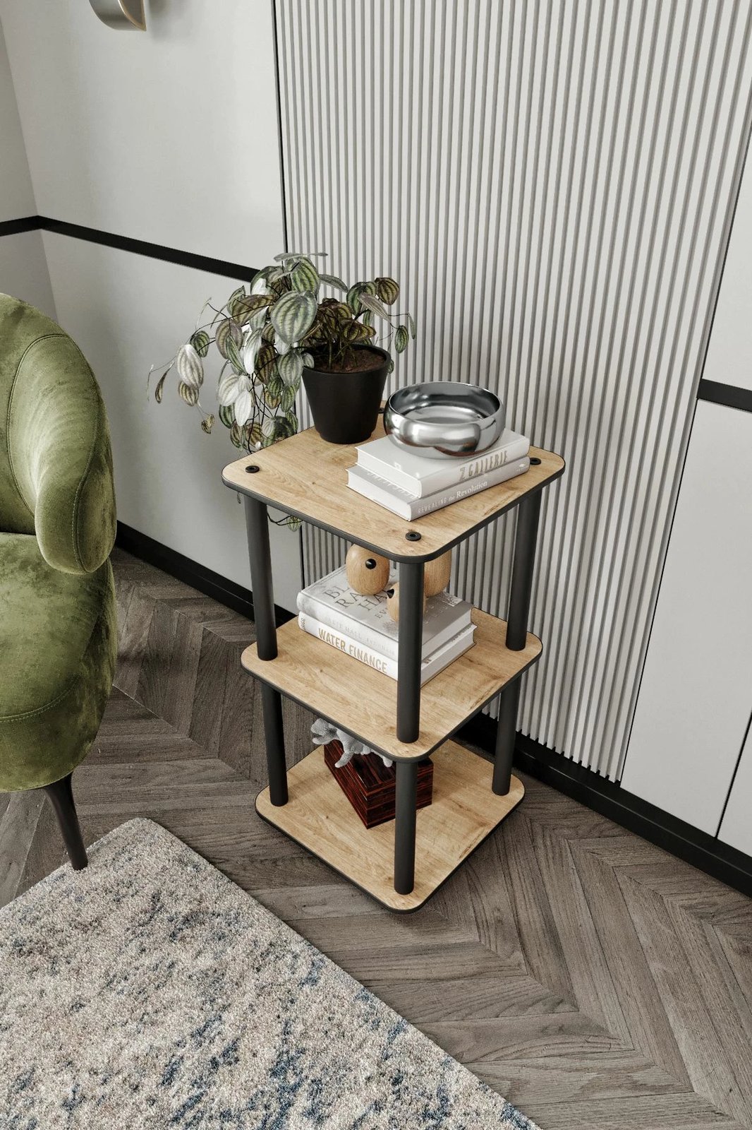 Raft librash Skye Decor, 3 kate, katror, ngjyrë lisi