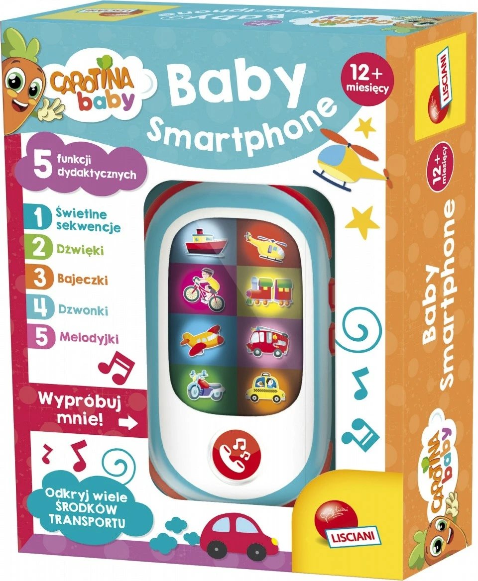 Lodër edukative Carotina Baby Smartphone Lisciani, për fëmijë 12+ muajsh, Kaltër/Bardhë