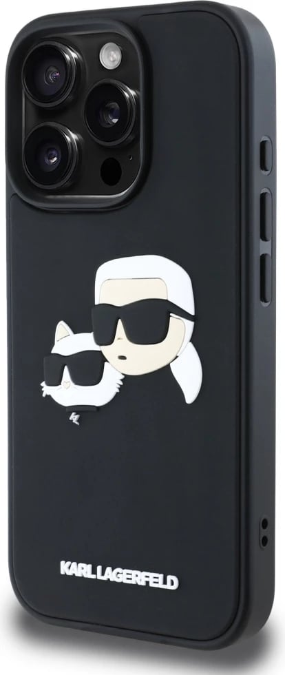 Mbështjellës Karl Lagerfeld HC 3D Rubber Double Heads për iPhone 16 Pro Max, i zi