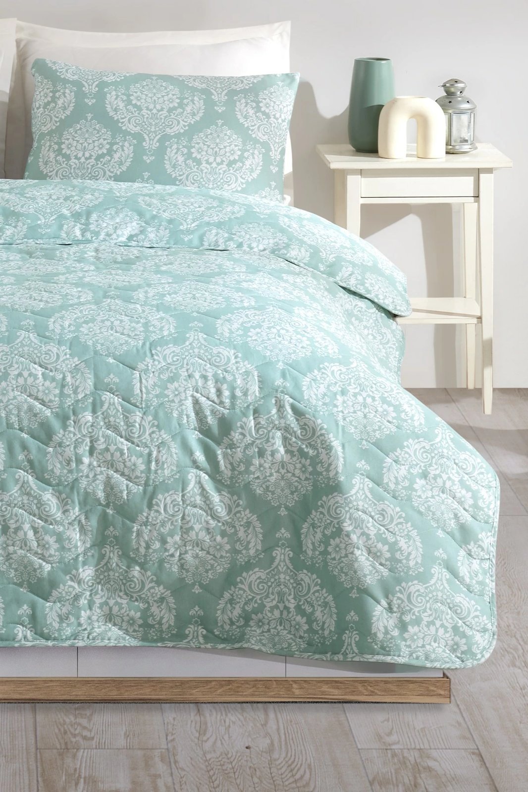 Set mbulesë krevati e qepur, king size, ngjyrë jeshile ujore, L'essentiel