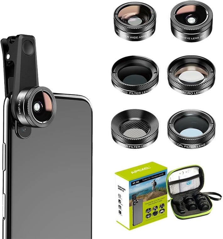 Set lente për celular APEXEL APL-DG6V2 6-në-1, e zezë