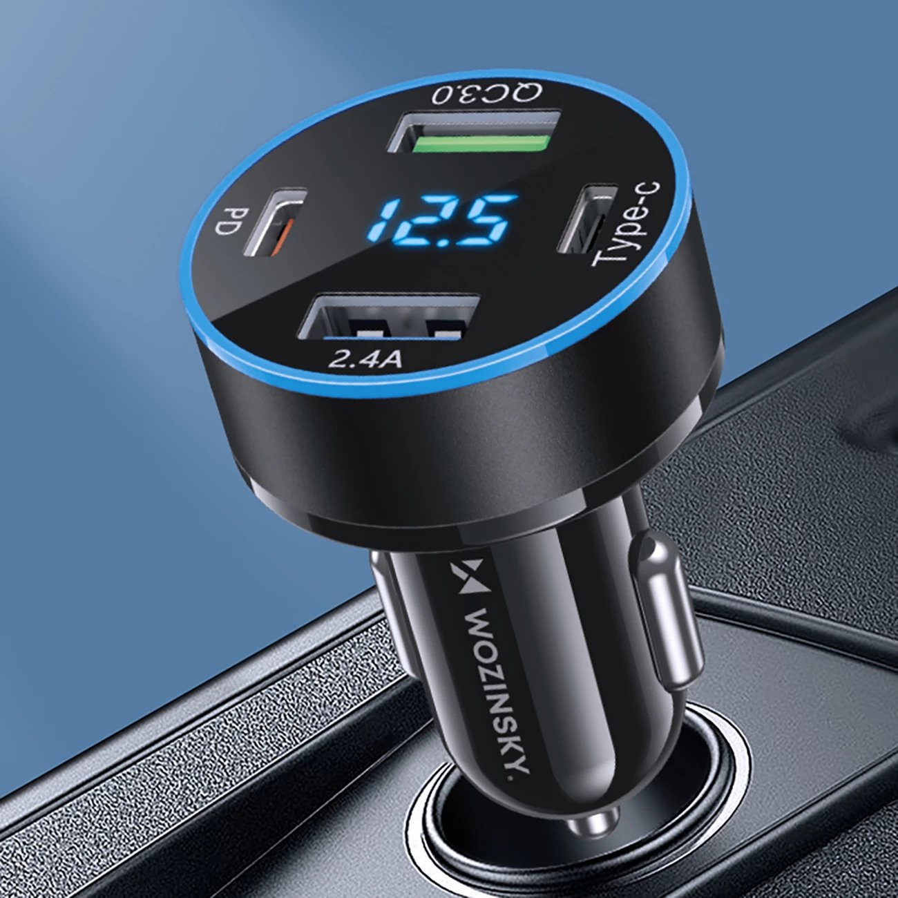 Karikues veture Wozinsky WDCCB, 50W, 2xUSB-C / 2xUSB-A, me ekran, i zi