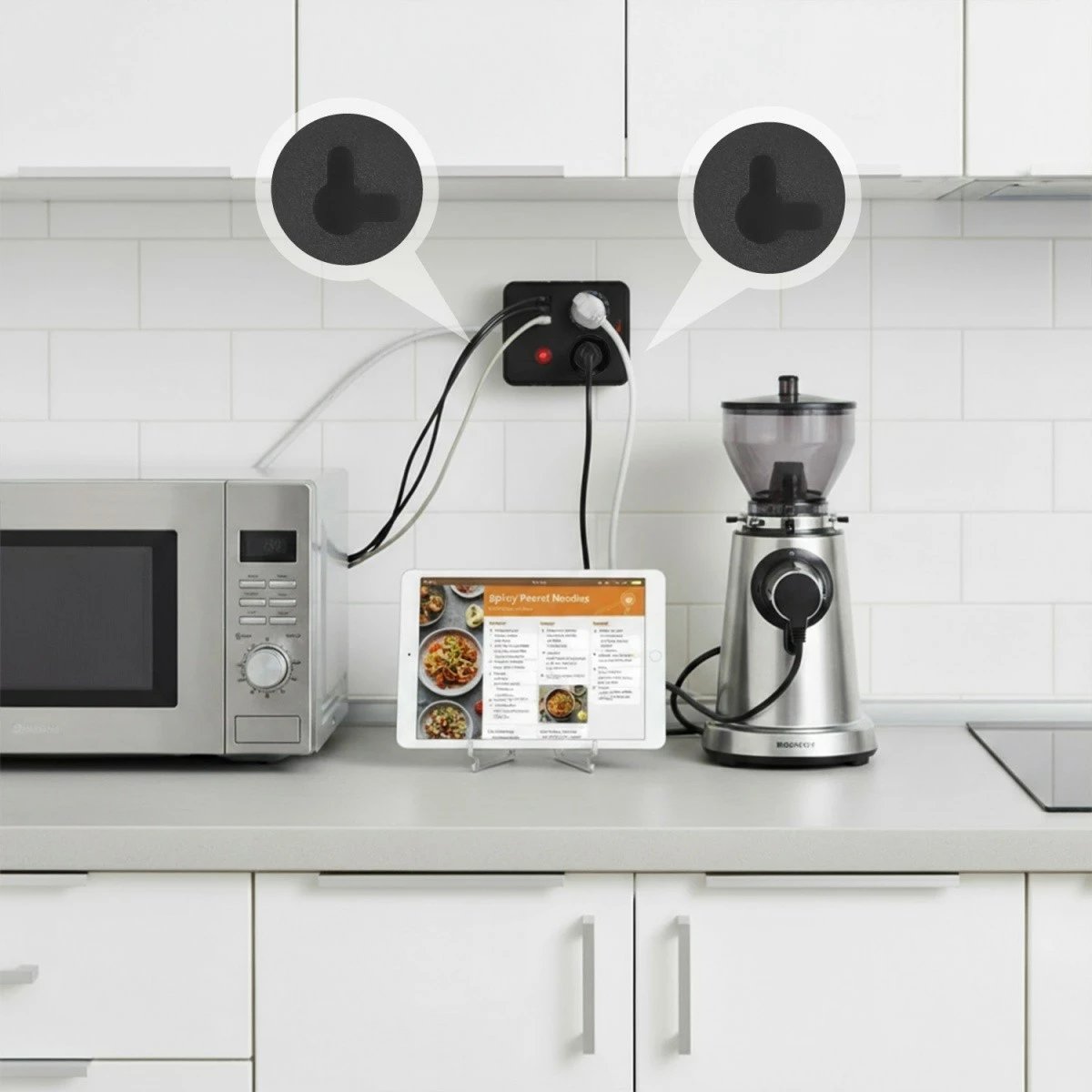 Listelë rryme, Maclean MCE388 B, 2 priza Schuko + 3x USB, 2500W, kabllo 3 m, me çelës, e zezë