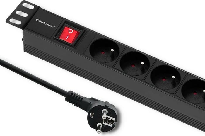 Listë elektrike për RACK Qoltec 54470, 1U, 6x Type E, 2m, e zezë