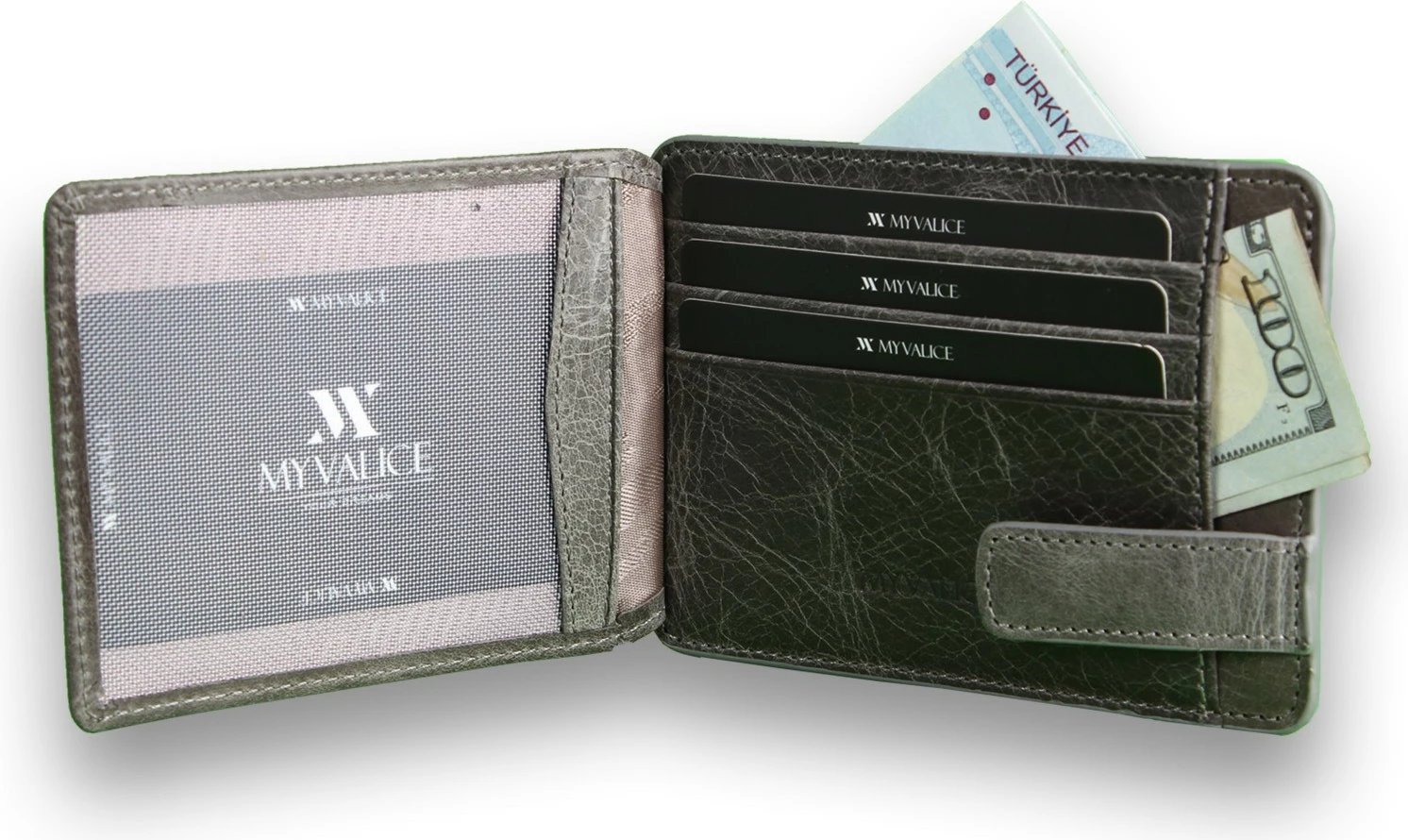 Portofol lëkure, ngjyrë gri, Zoozie Bags, 11x8.5x1cm