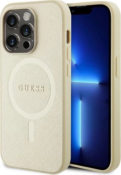 Mbështjellës Guess GUHMP15XPSAHMCB për iPhone 15 Pro Max 6.7", Saffiano MagSafe, ari
