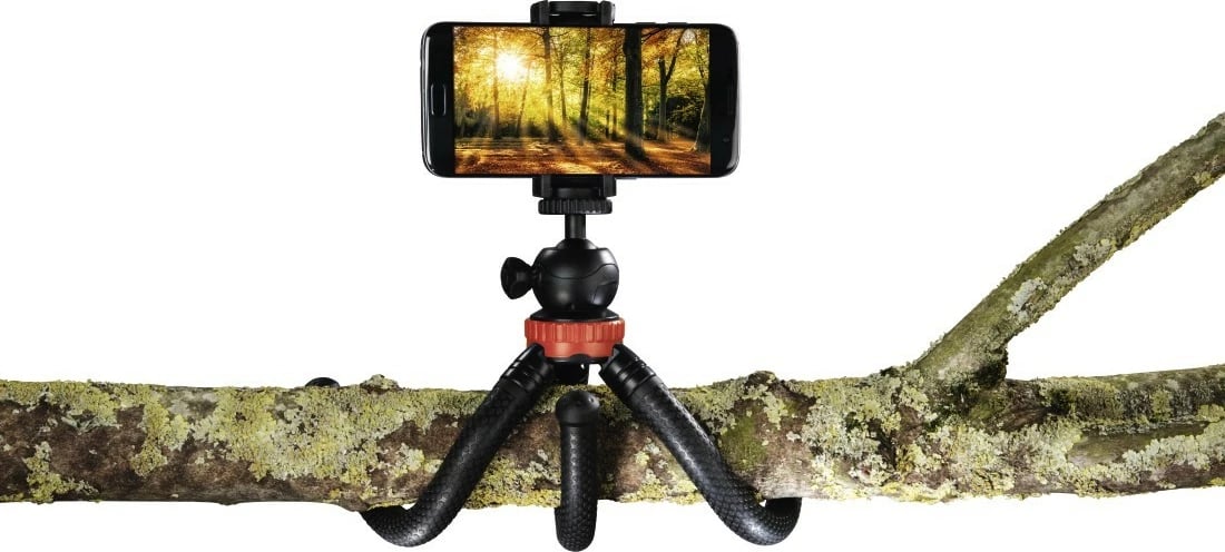 Tripod mini Hama Flexpro 3-në-1, 27cm, i kuq/zi