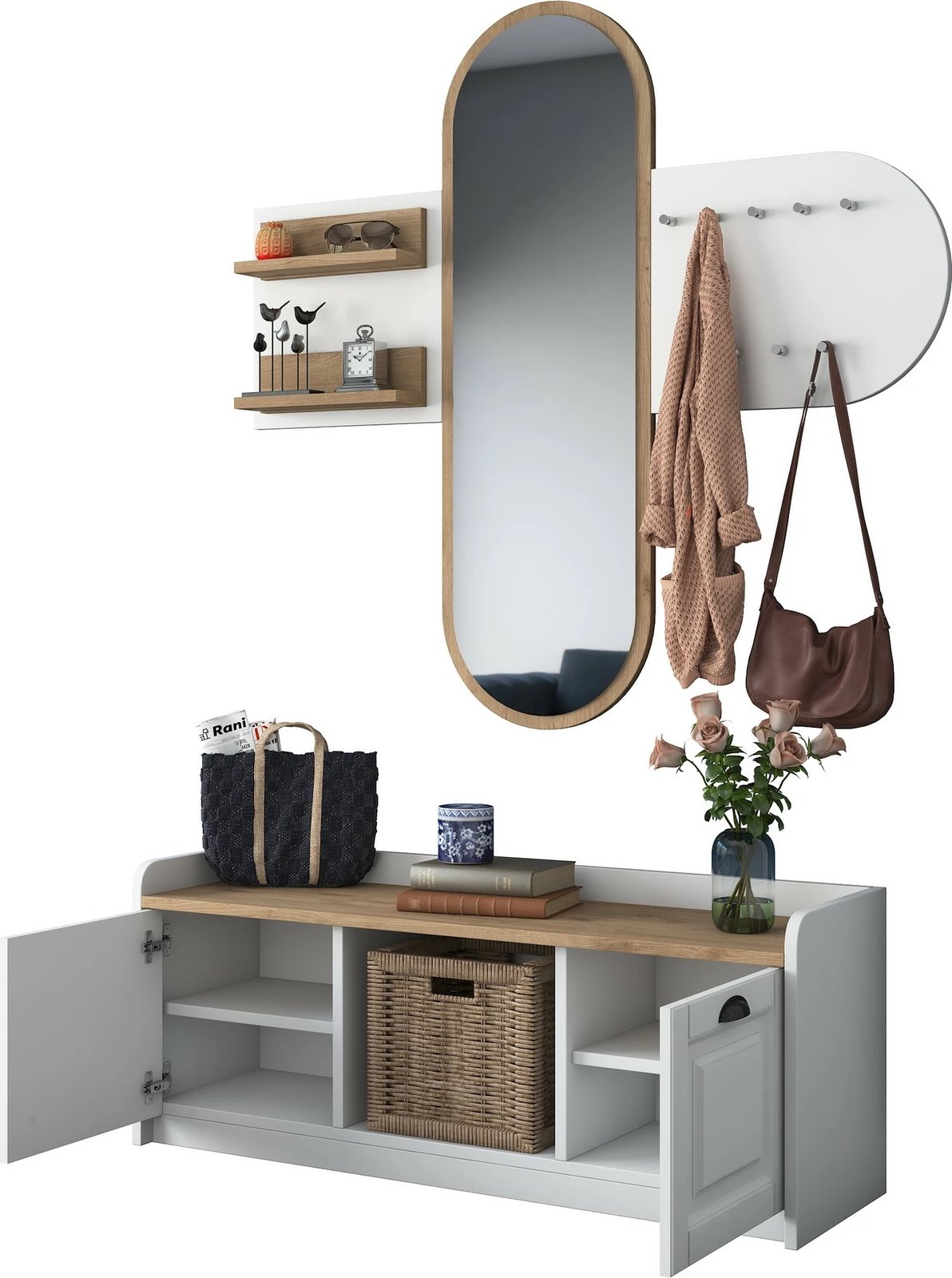 Stendë për korridor, ngjyrë e bardhë dhe arre, EE101-1983